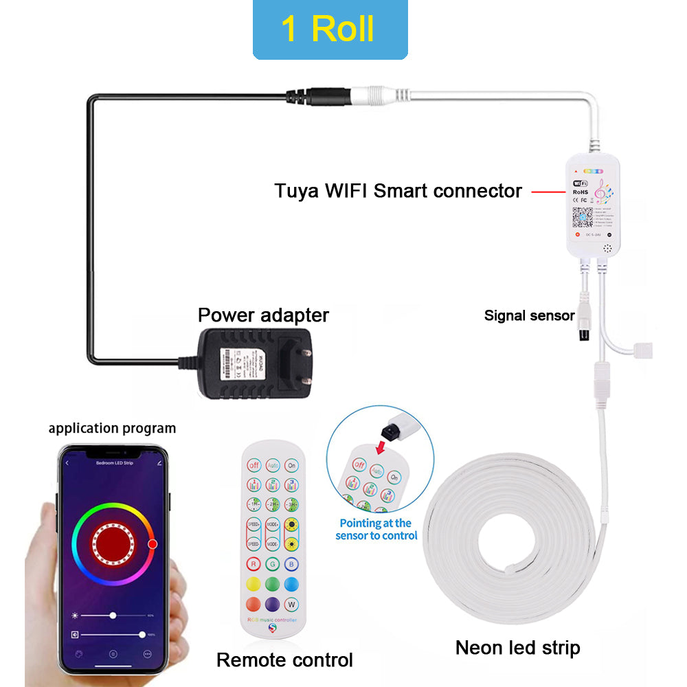 12V RGB Light 6x12mm Flexible Strip-Waterproof-Wifi-Remote Control-Dimmable