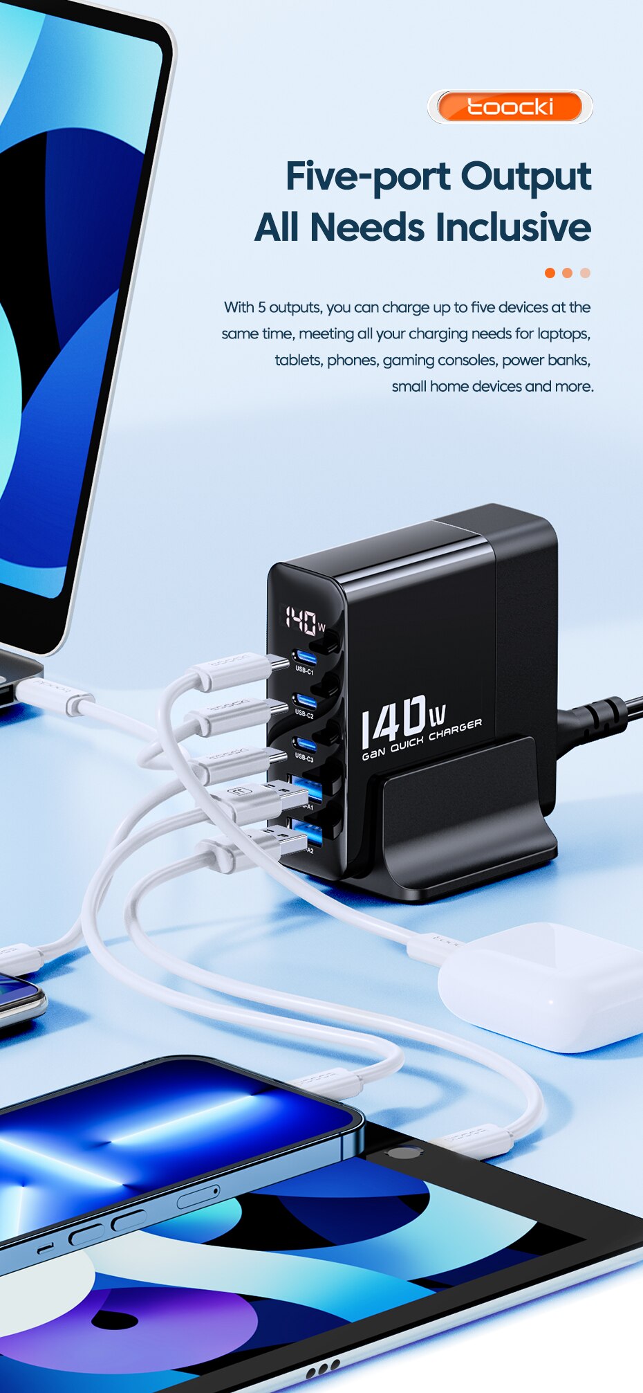 Toocki 140W Multi Port Charger - GaN Technology