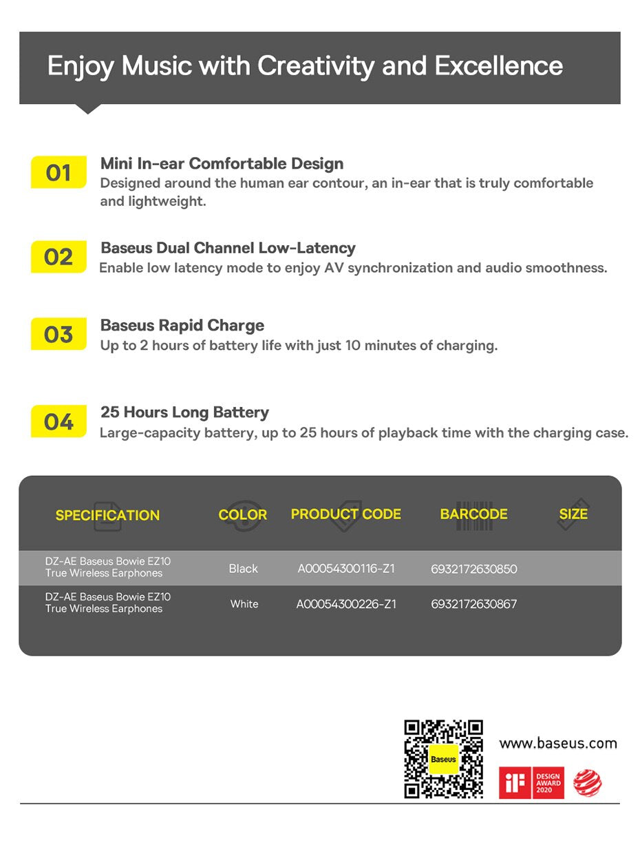 Baseus Bowie EZ10 TWS Earpbuds Bluetooth 5.3