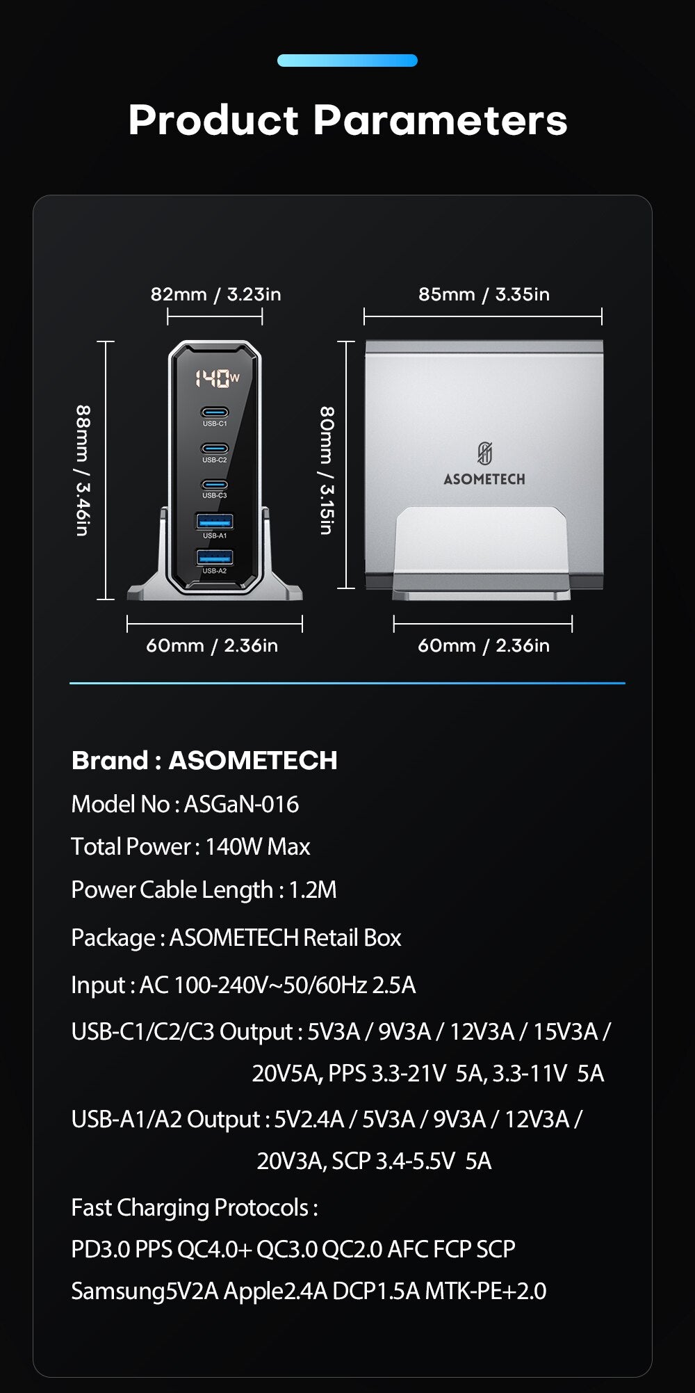 ASOMETECH 140W GaN Multiple Ports Fast Charger