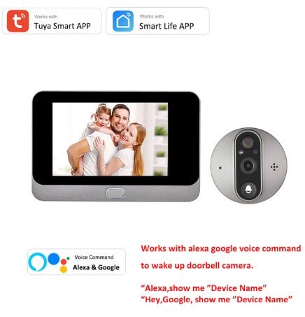 Smart Door Bell Peephole Camera -> Alexa Google Announcement - 1080p