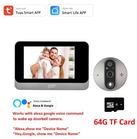 Smart Door Bell Peephole Camera -> Alexa Google Announcement - 1080p